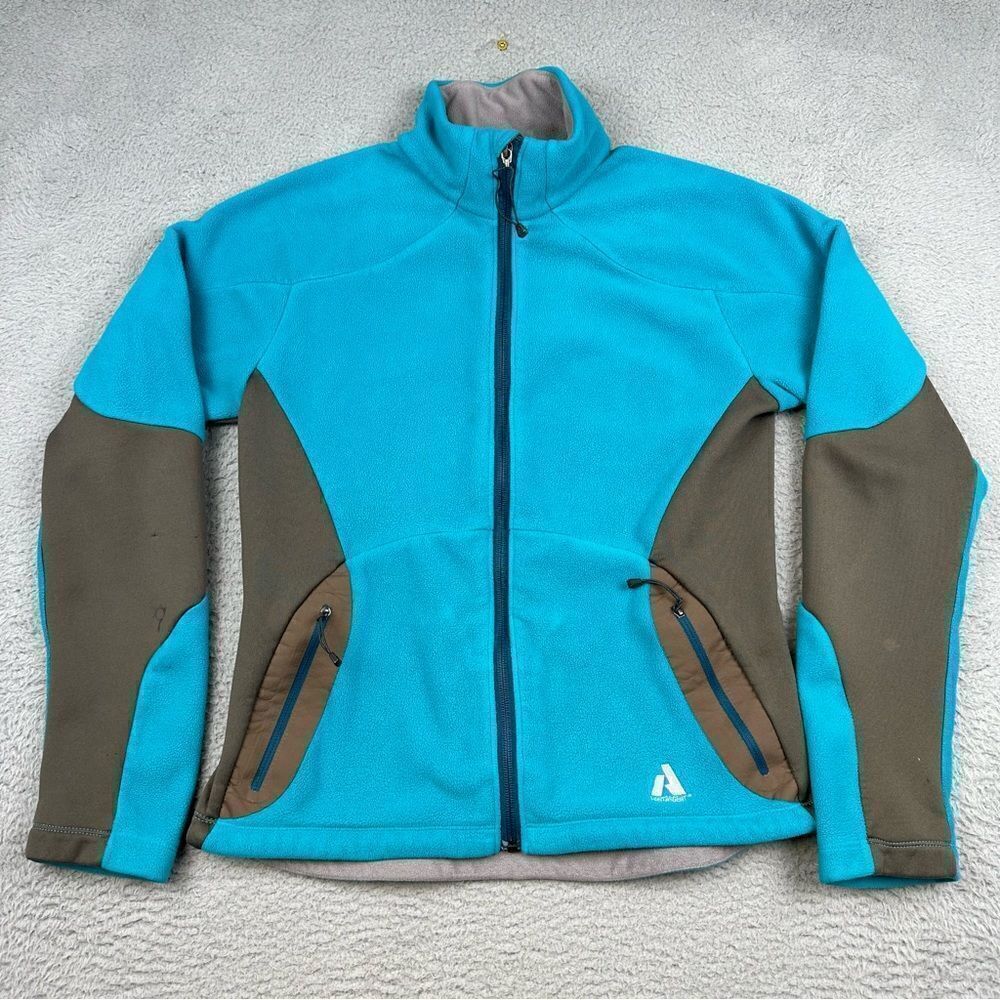 First Ascent Fleece Jacket Womens Medium Blue Gray Full Zip Stretch Hike Outdoor